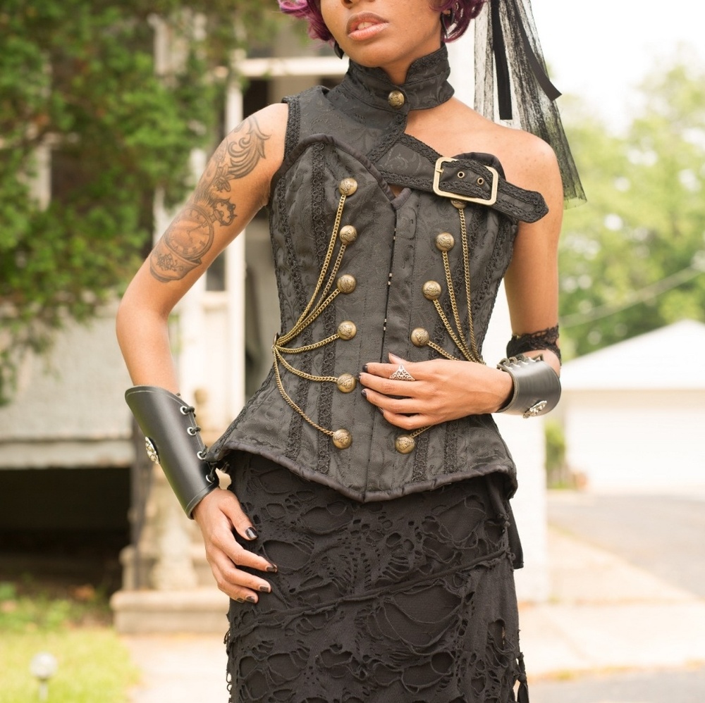 Steampunk corset with buckle and chains